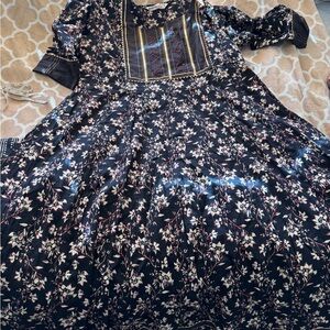 Floral Black frock anarkali with pant and dupatta